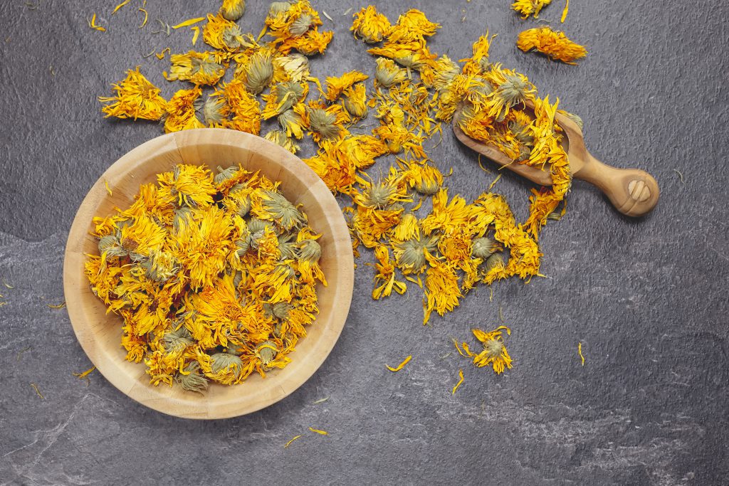 Dried calendula or marigold flowers