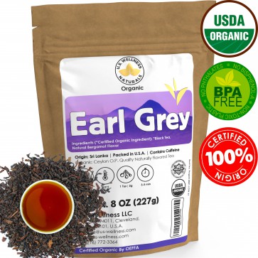 Earl Grey Tea, FLORAL & CITRUSY, 100% Natural Bergamot Flavor Blended with ORGANIC Loose Leaf Tea, 110+ Cups, 8oz, ORGANIC CEYLON, OP Grade Tea, U.S.A Processed & Quality Control