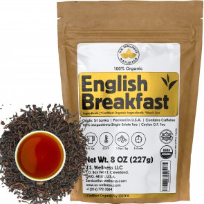 English Breakfast Tea, CRISP, RICH & AROMATIC well-rounded loose leaf tea, 110+ cups, 8oz Organic Ceylon SINGLE ESTATE tea, 100% IDULGASHINNA estate, OP grade tea, U.S.A. Processed & Quality Control